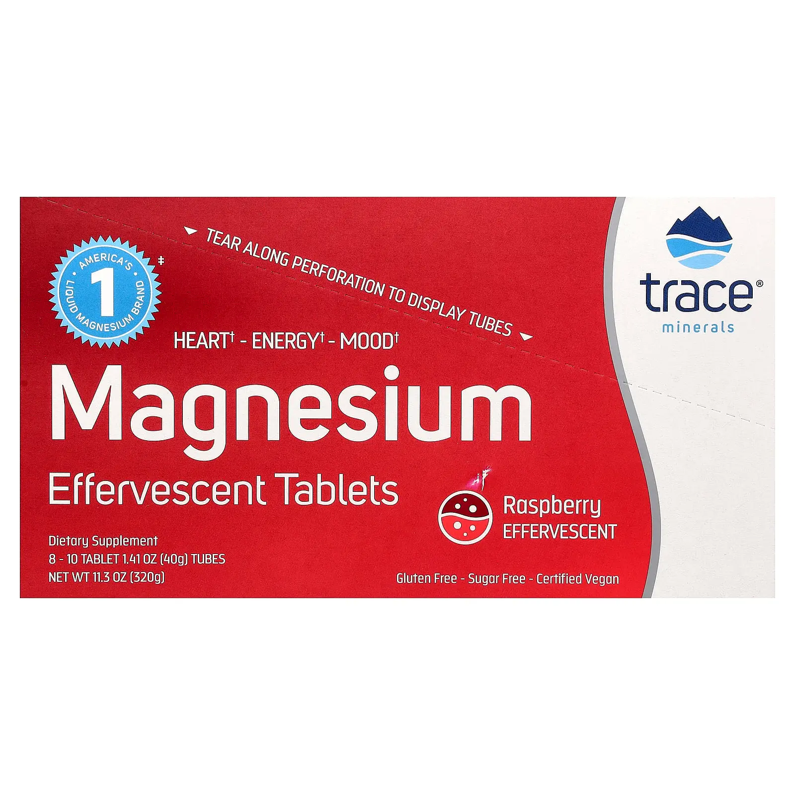 Trace Magnesium Effervescent Tablets, Raspberry, 8 Tubes, 10 Tablets Each