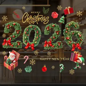 Christmas 2026 New Year Green Pine Needle Window Stickers Bow Party Decoration Festival Supplies Glass Electrostatic Stickers
