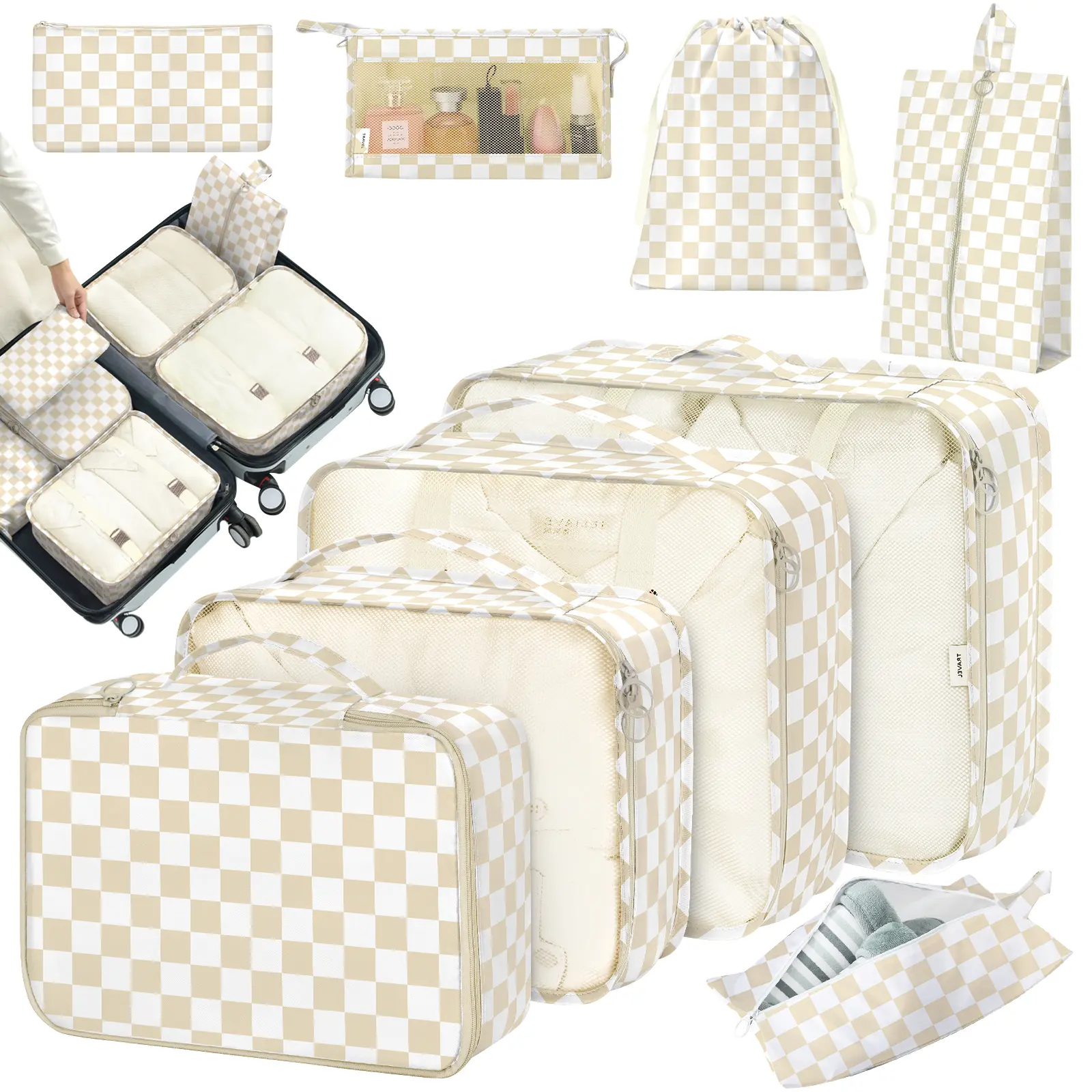 8 Set Packing Cubes for Suitcases,Packing Cube with Shoe, Cosmetics, Clothing, Travel Storage Packing Cubes, Luggage Organizer Bags, Travel Essential Storage Bags for Toiletries & Underwear, Travel Organization Pouch for Women & Men