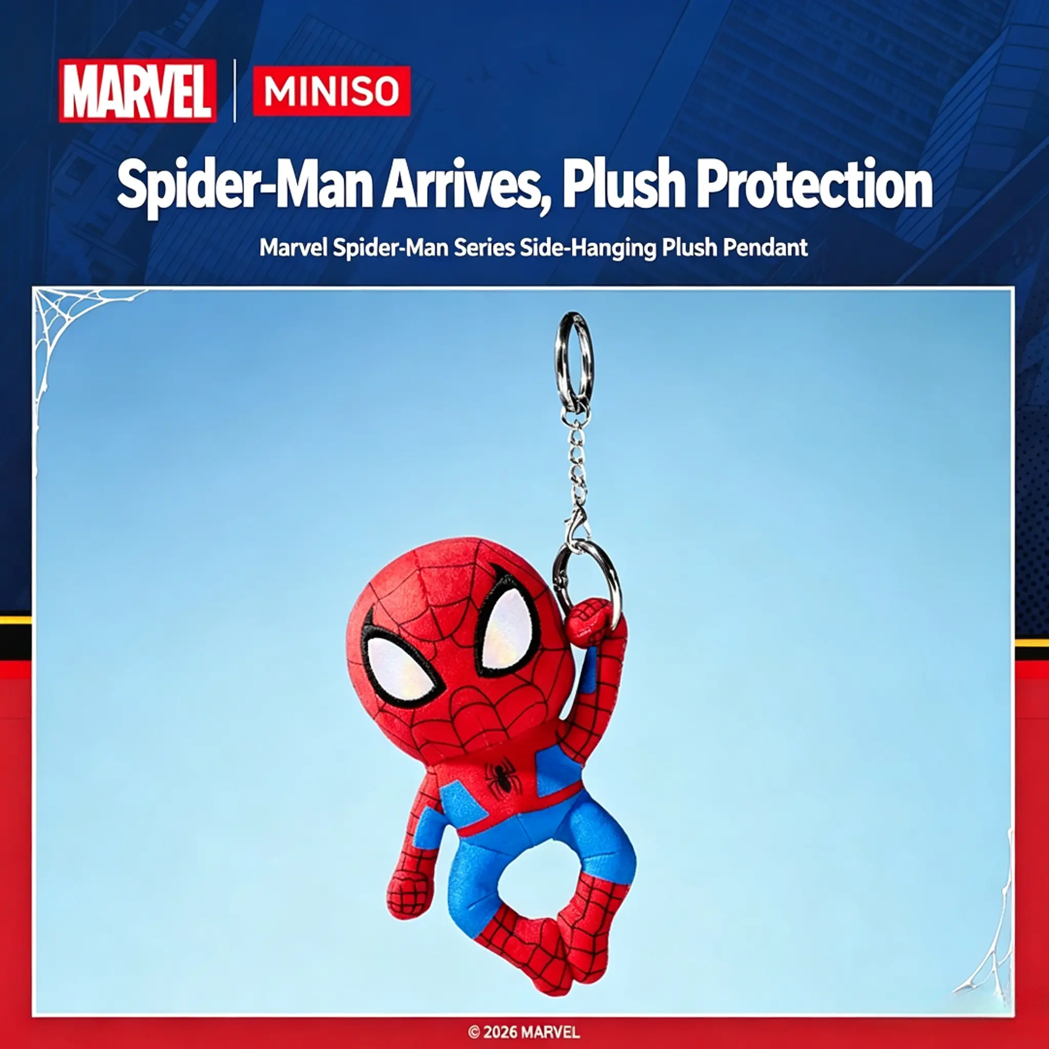 MONISO Marvel Spider-Man series web-shooter plush hanging ornament & side-hanging plush bag charm, anime merchandise, cartoon collectible