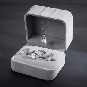 MEIITRUE Square Zircon Ring Earrings and Necklace Set for Women, 18K White Gold Plated Zircon Jewelry Set for Bridal Wedding Birthday Anniversary Party