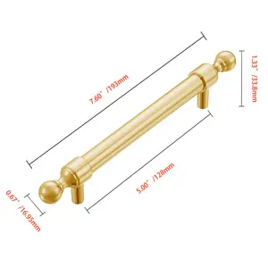 Utopia Alley  Vaduz Pull Handle - Decorative Cabinet Drop Pull Handles for Cabinets and Drawers - Vintage Cabinet Hardware with Hand Finished Polished Gold - Metal Drawer Pull Handle, 5.0" Center to Center, 5 Pack