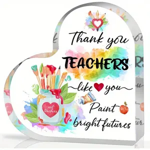 Art Teacher Heart-Shaped Acrylic Gift for Teacher Appreciation, Unique Teacher's Day and Graduation Plaque, Beautiful Office Decor Keepsake