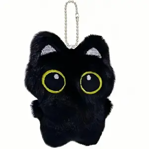 Black Cat Bag Charm Plush Fabric Realistic Design with Two Metal Chains for Handbags Backpacks Purse Keychain Accessories Cat Lover Gifts