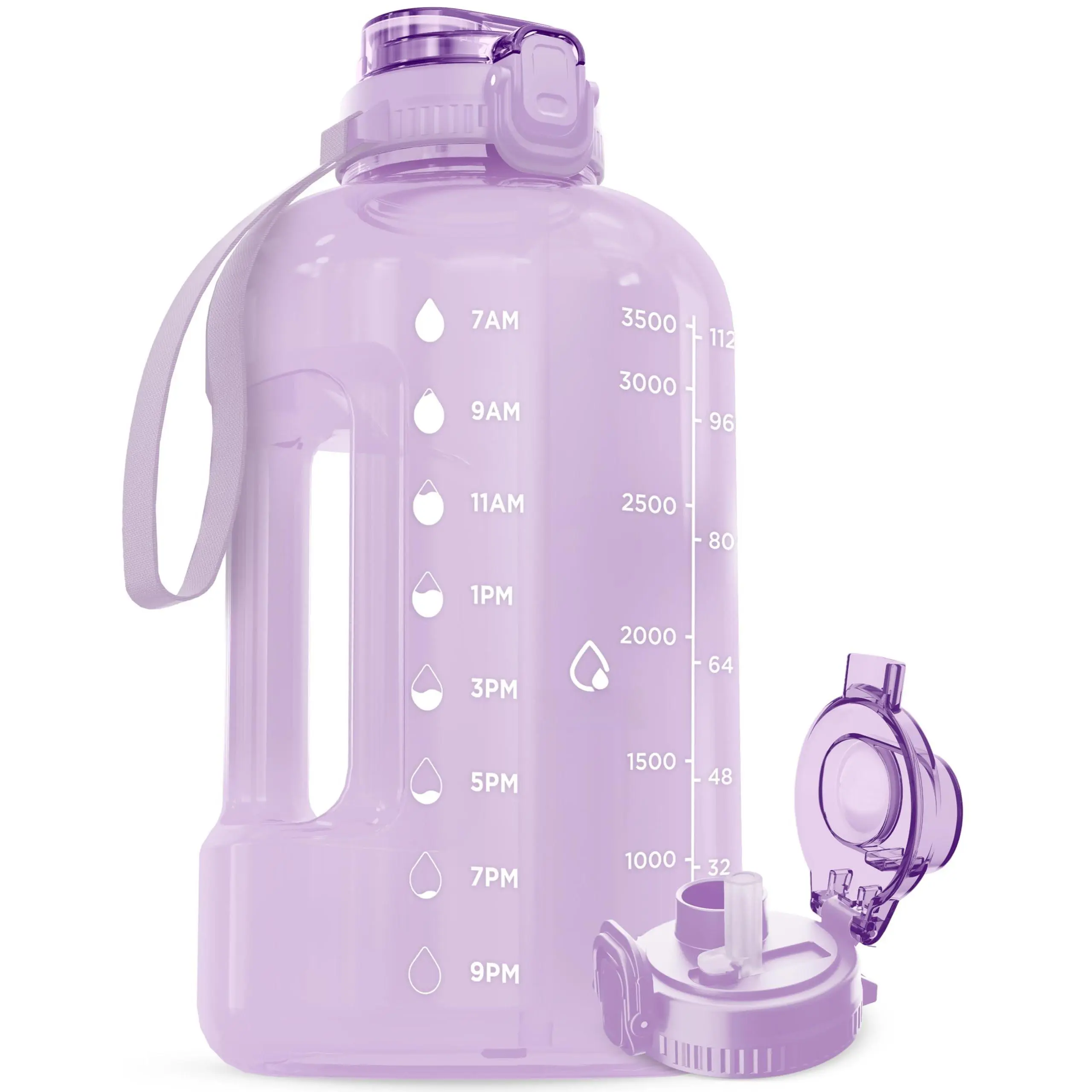 1 Gallon Water Jug with Time Marker - BPA Free 128 oz Gym Bottle Straw  Handle Purple Haze