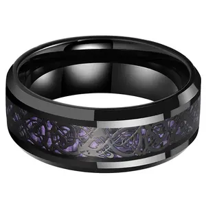 Men's 8mm Black Tungsten Wedding Band Purple Celtic Knot Inlay Comfort Fit Scratch Resistant - Yonifu Durable Infinity Promise Ring Gift for Him