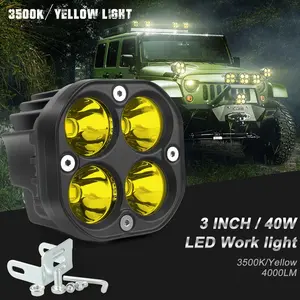 2Pcs 3Inch LED Work Light - 3500K Amber 4000LM, Offroad Driving Pod Lights for Jeep Truck ATV UTV, Waterproof Auxiliary Fog Lights