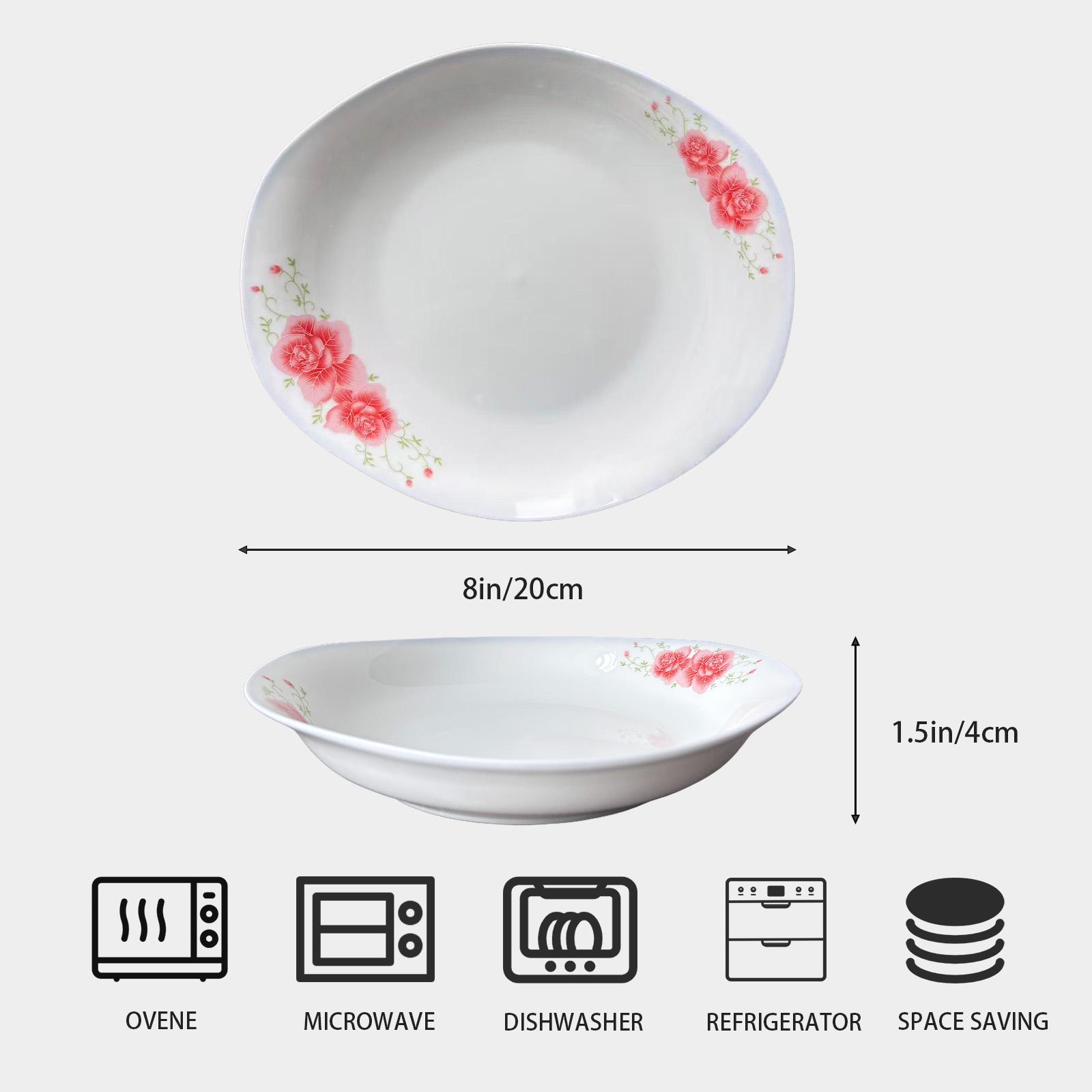 Viral Red Rose Ceramic Dinner Plates with Handles! 8 Inch Elegant Floral Design Plates, Microwave & Dishwasher Safe, Thickened Anti-Scald Stackable Plates for Pasta, Soup, Home Kitchen Upgrade Must-Have!