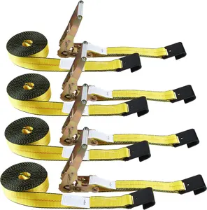 Flat Hook Ratchet Straps-Tie Down Straps Heavy Duty-2 Inch x 27 -Weather Resistant Strap -3,333 Pound Working Load Limit-for Flatbed, ,  Pickup(4 Pack) Yellow