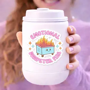 Emotional Dumpster Fire Waterproof Holographic Vinyl Sticker 2 Inch Durable Weatherproof Scratch Resistant for Water Bottles Tumblers Laptops Notebooks