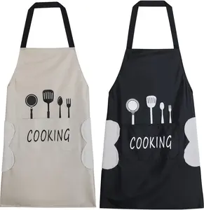 2 Pack Kitchen Apron with Hand Wipe,Water-drop Resistant with 2 Pockets Cooking Bib Aprons for Women Men Chef