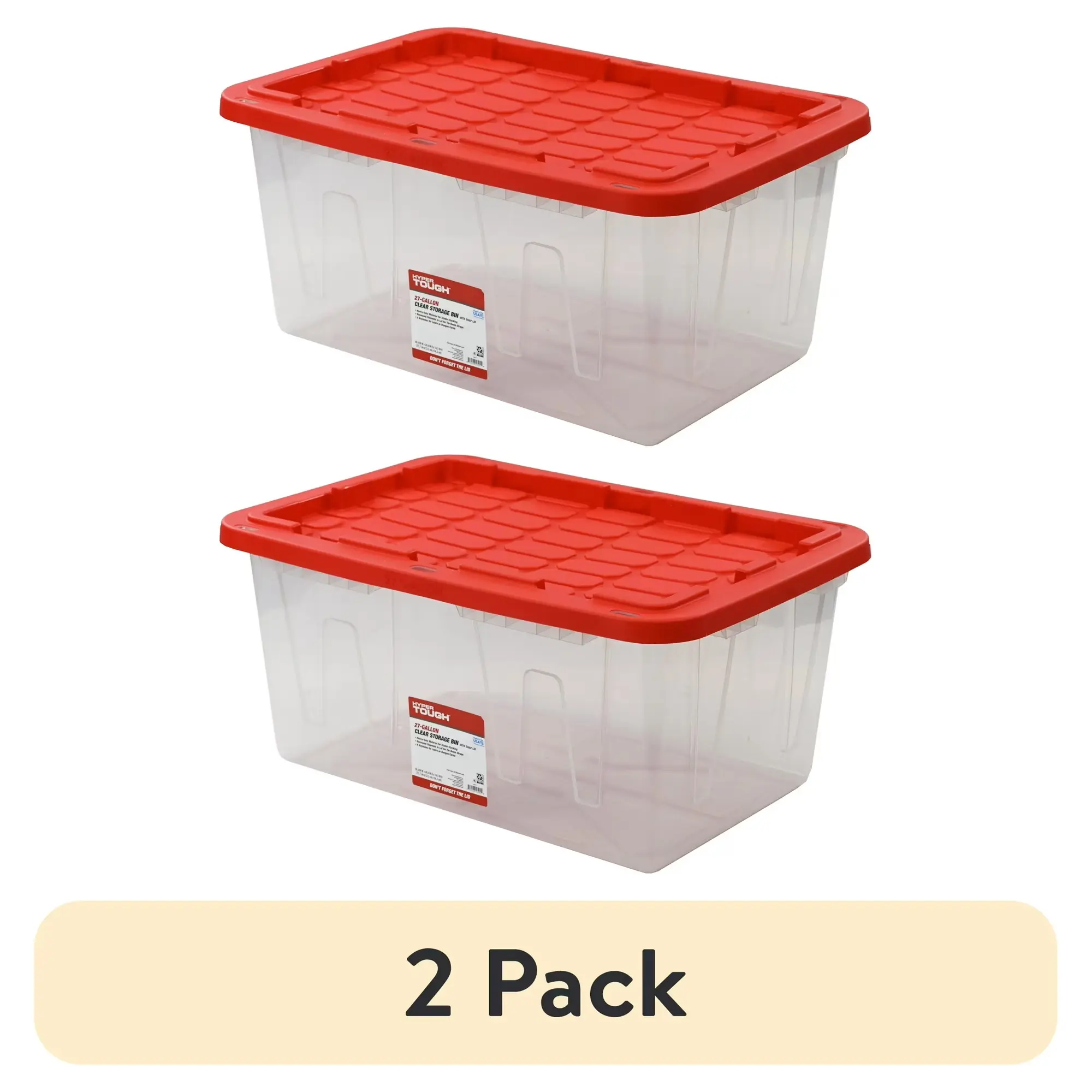 27 Gal Heavy-Duty Clear Plastic Storage Bin with Red Snap Lid, Home Organizer Storage Container for Home Supplies