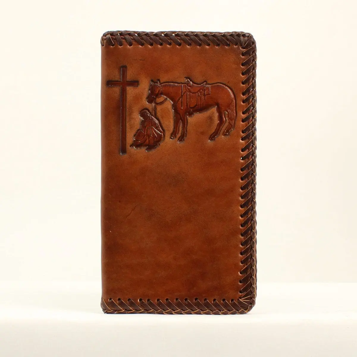 Nocona Men’s Leather Rodeo Wallet - Embossed Cross Overlay, Card Slots, ID Window | Premium Leather Wallets