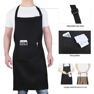 Adjustable Water & Oil Proof Apron with Pocket, Black Apron for Cooking, Baking, Barbecue, Kitchen Accessories for Men & Women