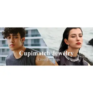 OIDEA Gothic Inverted Cross Stud Earrings Stainless Steel Petrine Cross Drop Studs for Men Women