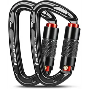 FresKaro UIAA Certified 25KN Auto Locking Climbing Carabiner Clips, Twist Lock, and Heavy Duty Carabiners for Rock Climbing, Rappelling, and Mountaineering, D Shaped 3.93 Inch, Large Size, Black