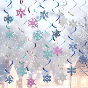24 Pcs Snowflake Decorations Winter Snowflake Hanging Swirl Decorations Snow Flakes Garland Christmas Winter Wonderland Ceiling Decor Silver Blue Purple Snow Flakes Party Decor
