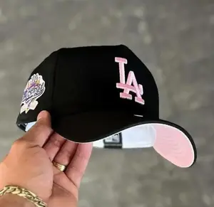 Black New Era 9FORTY Los Angeles Dodgers Curved Brim Baseball Hat, Pink Embroidered LA Logo & Pink Undervisor, MLB Unisex Streetwear Cap