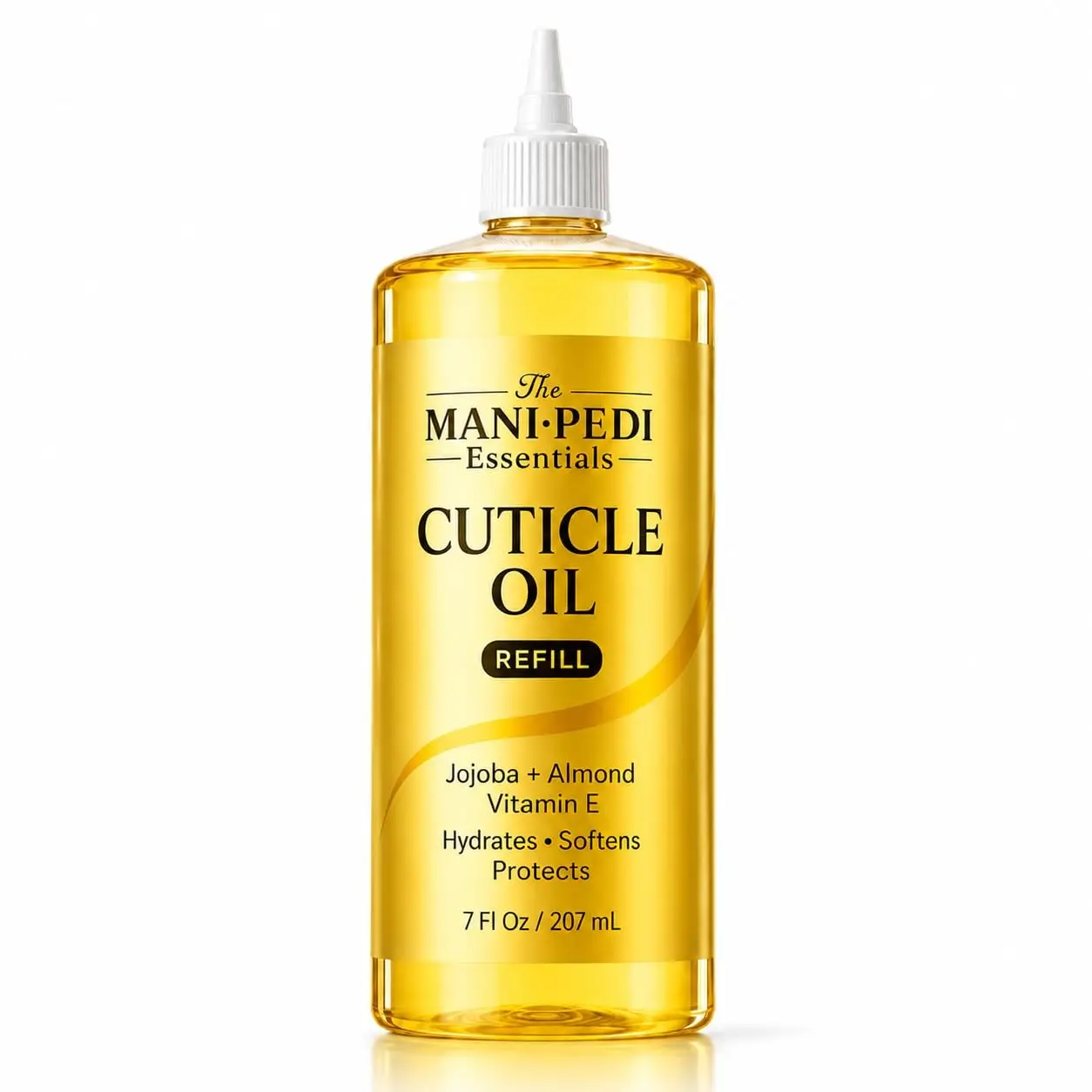 Professional Cuticle Oil Refill/Bulk Pack with precision nozzle for easy refilling - 7 Fl Oz. Enriched with Jojoba Oil, Vitamin E & Sweet Almond Oil. Nail Tech Supplies for Nourished Nails & Cuticles
