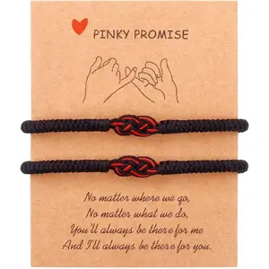 Matching Couple Bracelets for Men Women Red Black Mix Infinity Love Lucky Bracelet Tibetan Lucky Amulet Knot Bracelet With Pinky Promise Card Relationship Bracelets for Boyfriend Girlfriend