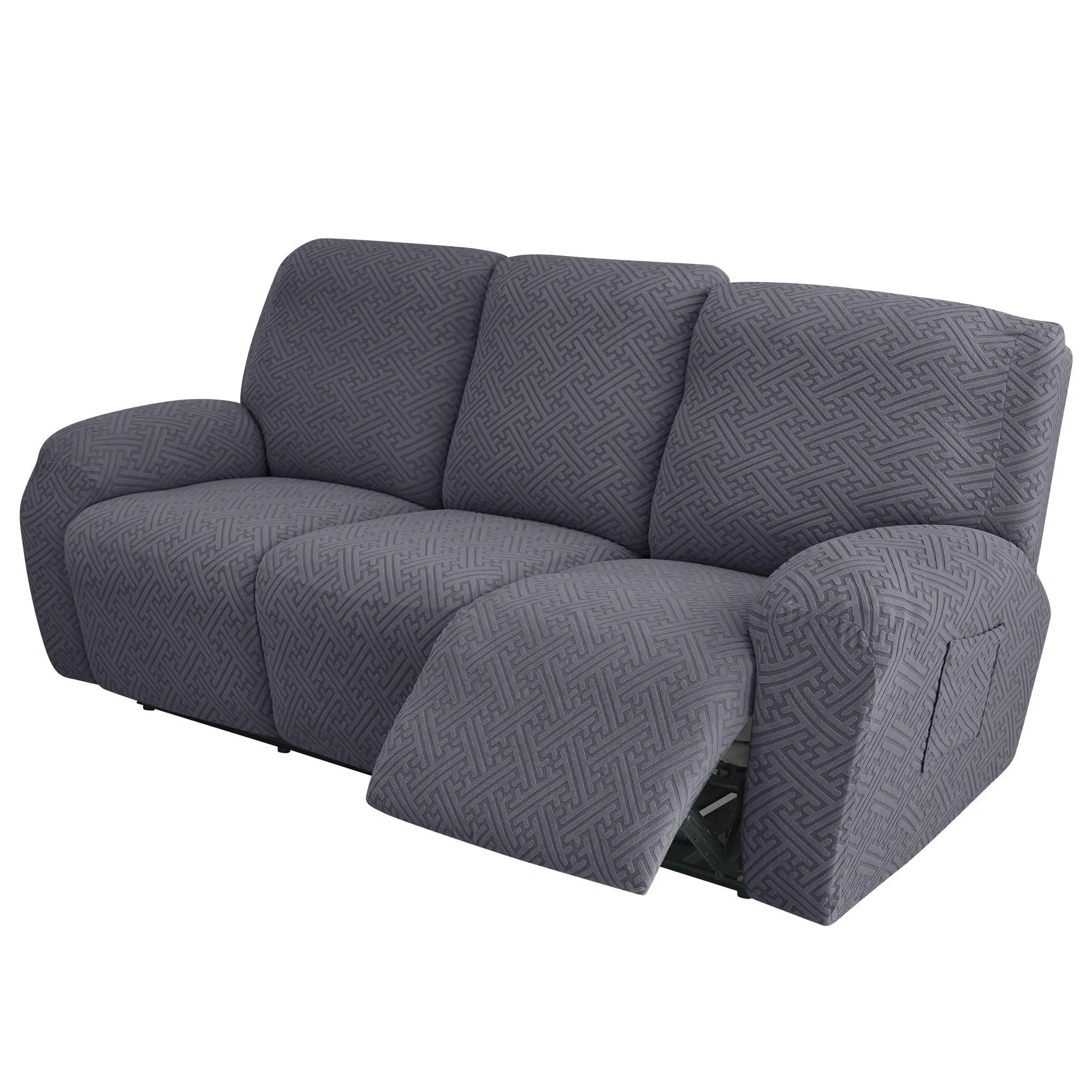 Stretch Jacquard Recliner Couch Cover - 8-Count Solid Color Soft Set, Anti-Slip Fitted 3-Cushion Loveseat Slipcover, Universal Washable Dustproof Sofa Protector, Removable Cover for Recliners, Reclining Sofa Slipcover for Home Use, Washable Sofa Slipcover