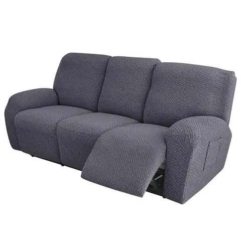 Stretch Jacquard 8-Count Solid Color Soft Breathable Anti-Slip Fitted 3-Cushion Chair Loveseat Slipcover Set, Universal All-Seasons Washable Dustproof Removable Sofa Protector