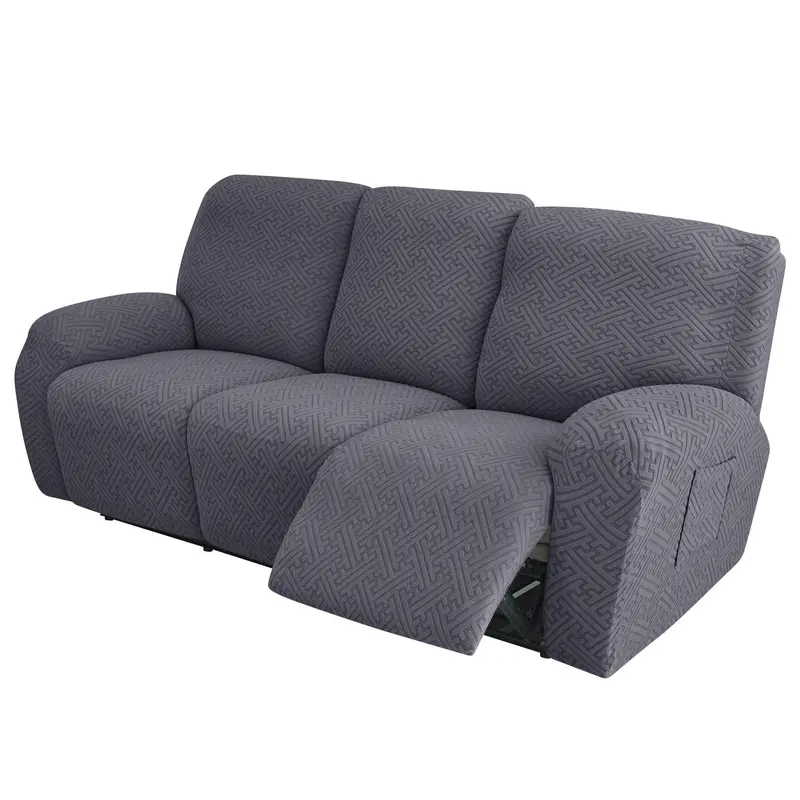 Stretch Jacquard 8-Count Solid Color Soft Breathable Anti-Slip Fitted 3-Cushion Chair Loveseat Slipcover Set, Universal All-Seasons Washable Dustproof Removable Sofa Protector