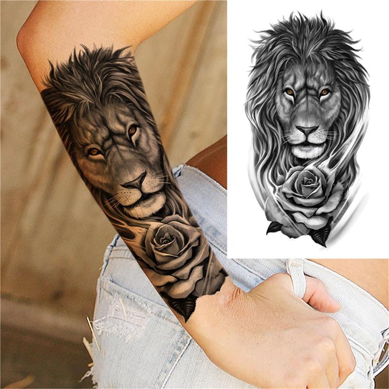 72 Sheets 3D Black Tribal Realistic Lion Temporary Tattoos for Men Women Adults, Bulk Tiger Wolf Warrior Gladiator Temp Skull Skeleton Halloween Fake Half Arm Sleeve Tattoos Stickers Legs Kit Costume Party Home Decor American Pride Day  scene accessories