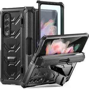 Rugged Case Armor for -Galaxy-Z-Fold-3 w/Built-in [Kickstand] [S Pen Holder] [Screen Protector] [Hinge Protection], Heavy Duty Shockproof Protective Cover NOT FIT Z Fold 4/2 (Black)