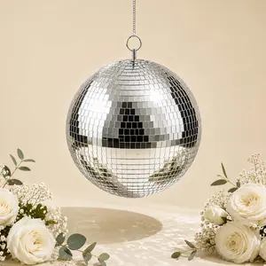 Large Silver Foam Disco Mirror Ball With Hanging Swivel Ring, Holiday Party Decor 16"