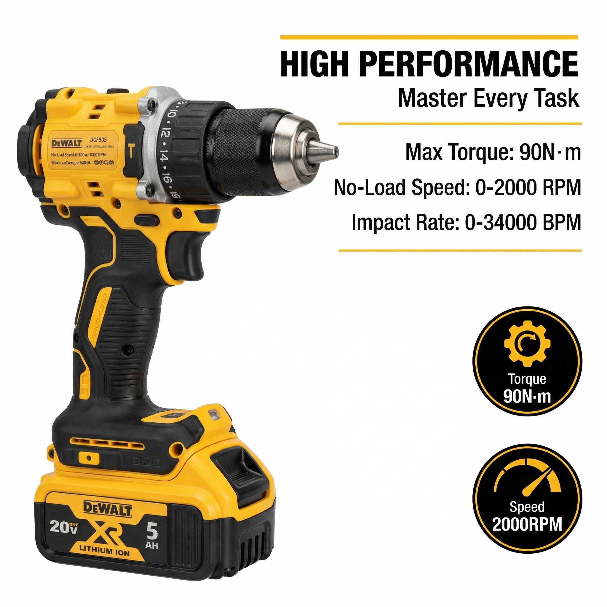 Dewalt DCF805 Brushless   Kit One Battery Charger Construction Electric  High Torque Compact Cordless Impact Drill Set spanner wrench