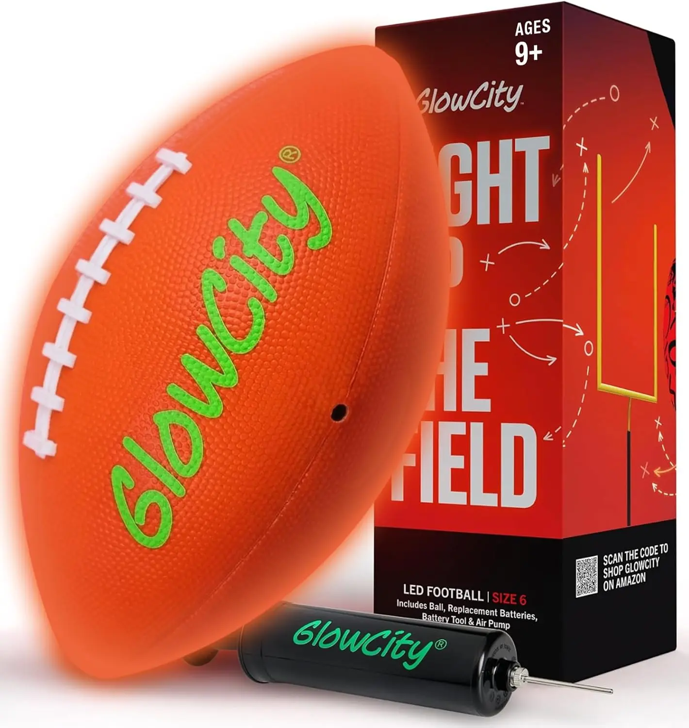 GlowCity LED Unreal Glow American Football - Textured Grip, Included Batteries, Water-Ready Ball, LED Light, Ideal for Kids, Backyard, Camping Night Games - Sports & Outdoor Fan Shop Gear