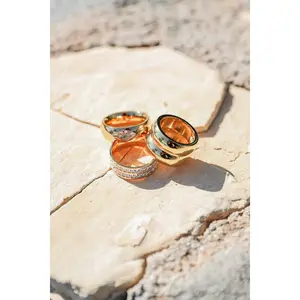 AMOR DEUS Spotlight Ring - Crystal Quartz Geometric Band Ring - 14k-Gold Filled Stainless Steel - US Size 6, 7 & 8
