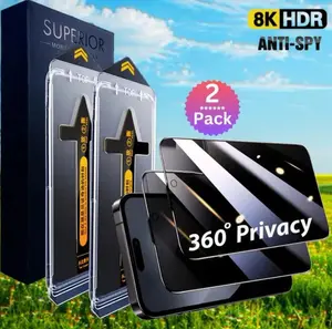 2 Pack Privacy Screen Protector for iPhone  9H Impact Absorbing GlassAnti-spy Tempered Glass HD 360° Privacy Compatible with iPhone 16 15 14 13 12 11