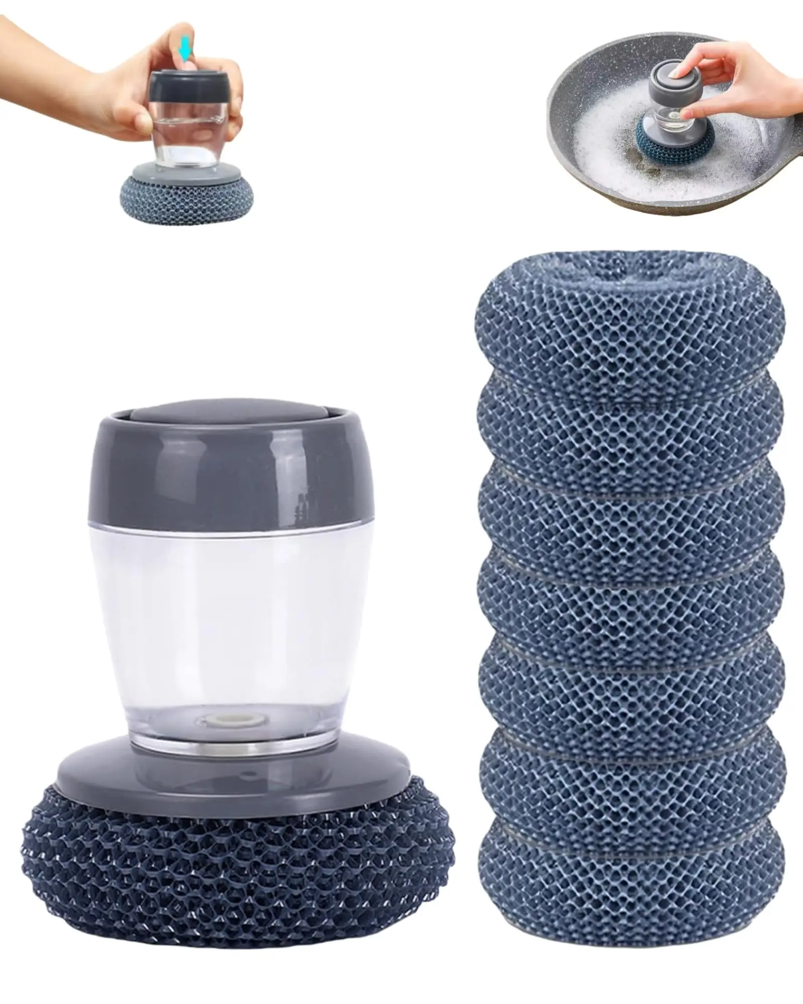 Dishwashing Soap Dispenser Scrub Brush Cleaner for Dishes, Pots/Pans, Kitchen Sink, Bathtub, Tiles, and Household Use (PET)
