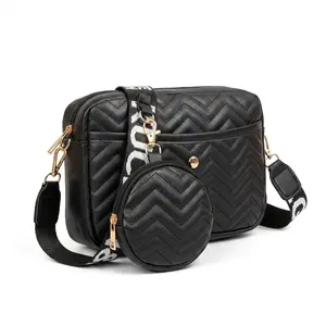 JointlyCreating Women's 2-Piece Chevron Quilted Crossbody Bag Set - Casual Commuter Crossbody Bag, Coin Purse, Versatile All-Match, Valentine's Day Gift Option