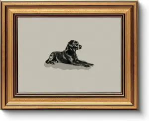 [UNFRAMED POSTER] HUARCEY Gold  Vintage Wall Art Black Dog Wall Decor Minimalist Animal Art Pictures Room Decor Dog Lovers Gifts Modern Canvas Prints Shelf Artwork for Bedroom Bathroom Living Room 8x10in