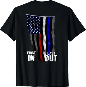 [100% Cotton] Police Fire EMS First Responder American Flag T-Shirt T-Shirt streetwear dtf printing