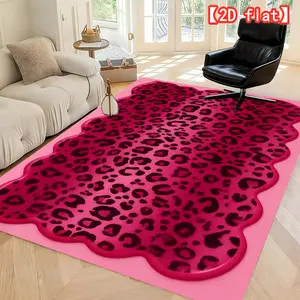 2D flat pink leopard print pattern item creative design suitable for home decoration, office, yoga or as a holiday gift, the velvet colored Decorative Rug is machine washable, a perfect choice to create a warm atmosphere. Leopard Print Rugs
