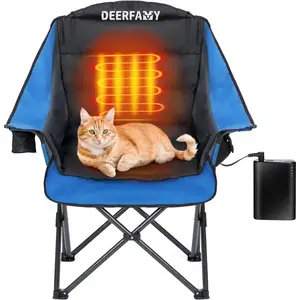 Heated Camping Chair with 12V Battery Pack, 3 Level Intelligent Heating, Adjustable Backrest Seat Heating, Oversized Heated Folding Chair with Cup Holder, Rich Pockets for Outdoor Sports