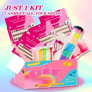 Eyelash Extension Kit, 1 Set Including 4 Pairs Self-adhesive Eyelashes, 1 Eyelash Curler, 2 Brushes, 2 Hair Ties, 1 Headband, 1 Compressed Towel, 1 Makeup Bag, Cosmetic