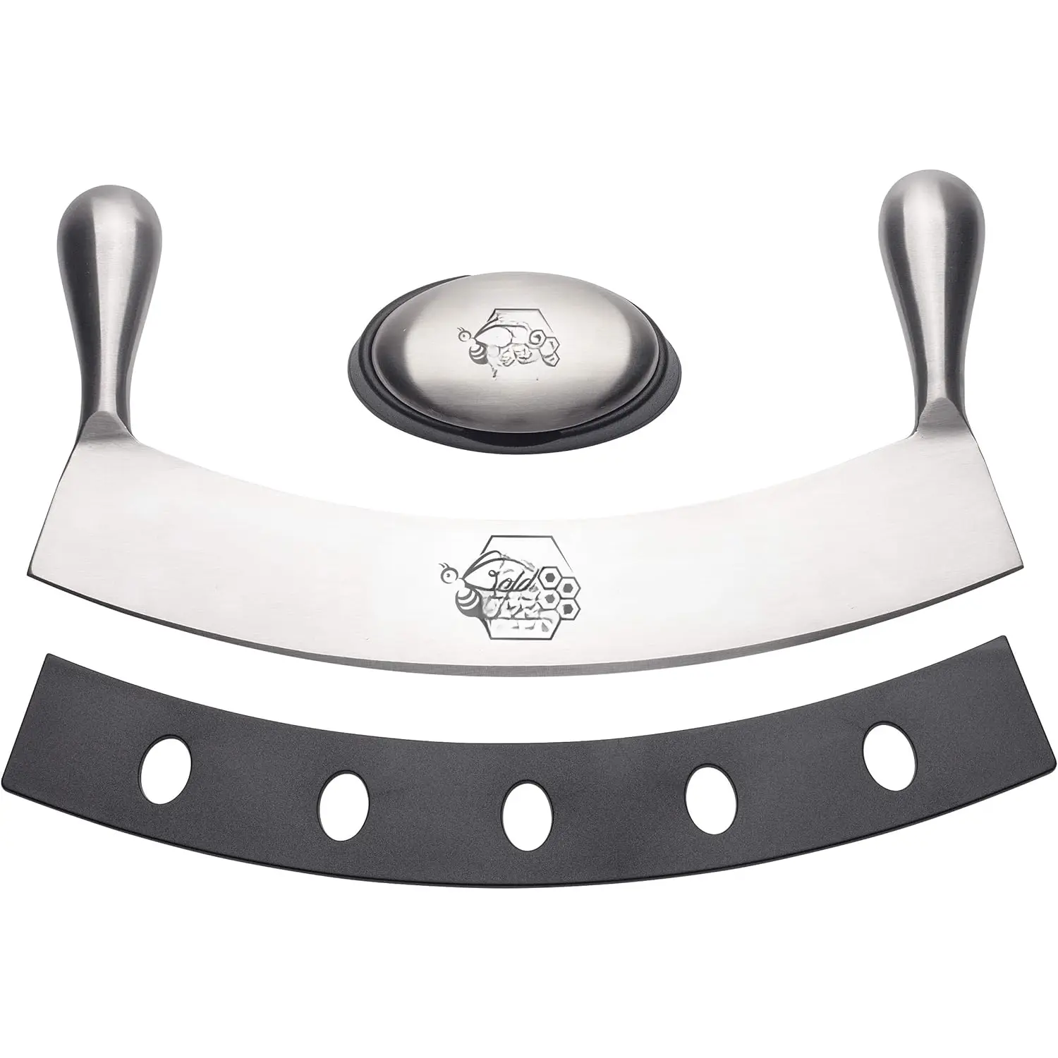 12" Stainless Steel Mezzaluna  & Cover + FREE Stainless Steel Soap Odor Remover | Pizza  | Fruit, Vegetable & Salad  & Dicer |  Mincer