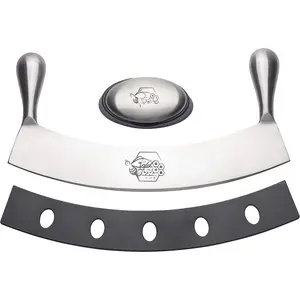 12" Stainless Steel Mezzaluna  & Cover + FREE Stainless Steel Soap Odor Remover | Pizza  | Fruit, Vegetable & Salad  & Dicer |  Mincer