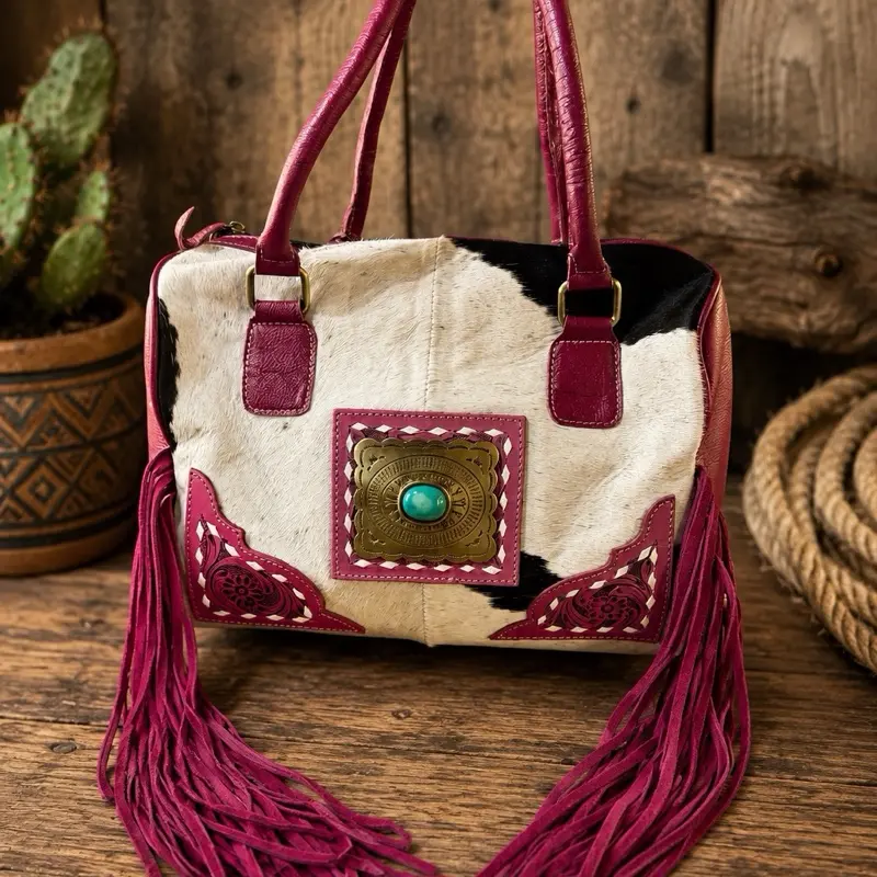 Cowhide Weekender Bag with Fringe