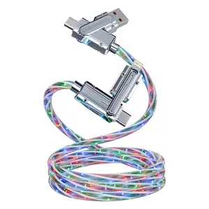 240w Four-In-One Fast Charging Dual Charging Modes RGB Cellphone Phone Charger Cable, Dual USB PD Type-C iOS Interface, Metal Connector LED Lighting Data Line