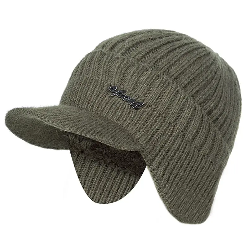 Unisex Stylish Add Fur Lined Warm Winter Hats with Brim Soft Beanie Cap for Men Women Classic Hat with Ear Knitted Hat UP POSITIVE