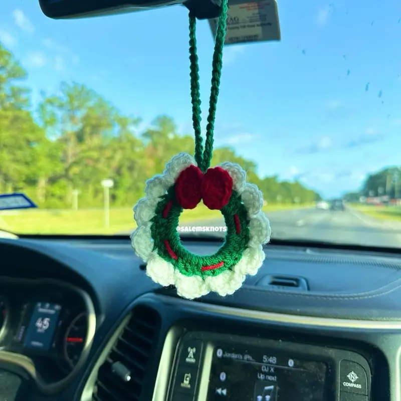 Crochet Christmas Wreath Car Hanging