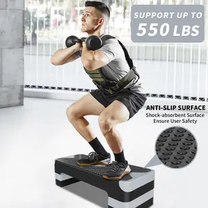 Adjustable Workout Aerobic Stepper in Fitness & Exercise Step Platform Trainer 3 settings Adjustable Height 4”-6”-8”,Stair Stepper for Home Gym Cardio Strength & Training,with 4 Adjustable Risers