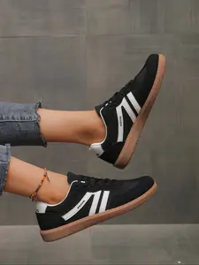 Women's Fashionable Patchwork Lace Up Low Top Sneakers, Casual Comfortable Sports Walking Running Shoes, Female All-match Round Toe Shoes for Daily Wear