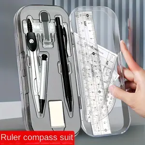 8-piece transparent plastic geometric compass and measuring ruler set - a durable drawing tool set with protractors, triangles, and erasers, suitable for schools and art projects, drawing tools, Christmas gifts